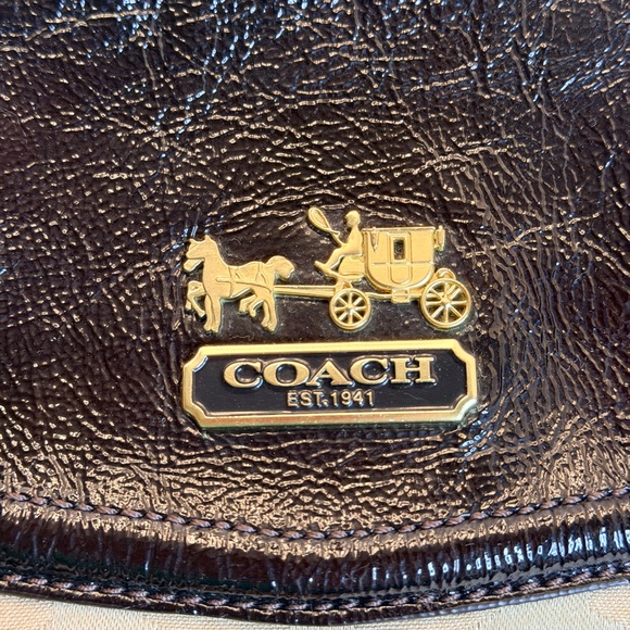 Coach Ashley Tan and Brown Signature C Satchel With Brown Patent Leather - Picture 8 of 12